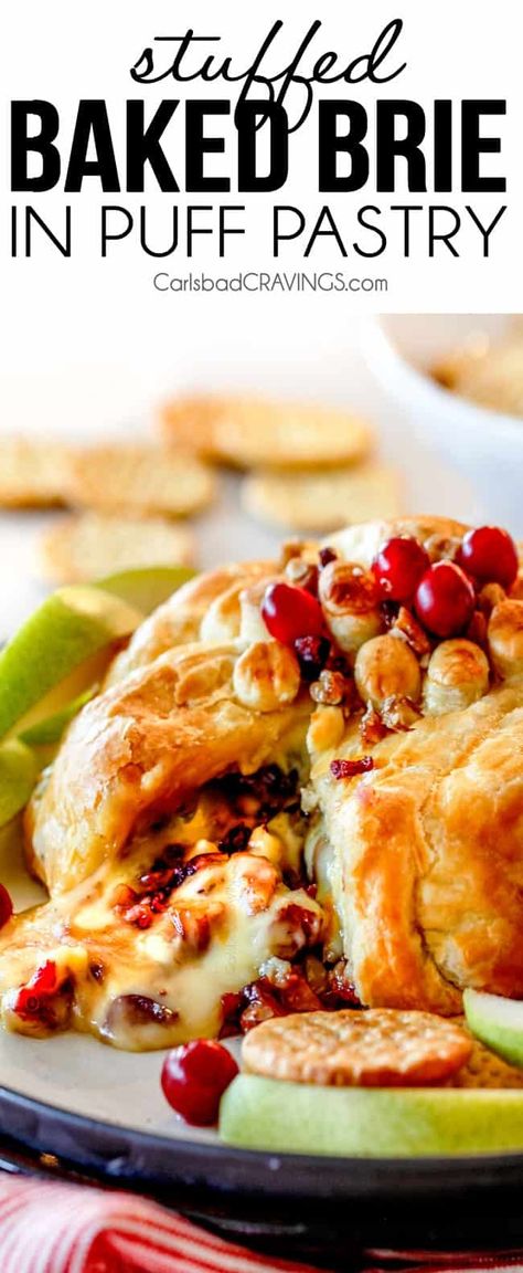 Rich and creamy Baked Brie in Puff Pastry is always a total luxuriously tasting crowd pleaser with minimal effort!  (step by step pictures included)  It can be prepped in advance then baked when you're ready for company! Bakes Brie Puff Pastry, Baked Brie In Puff Pastry With Brown Sugar And Pecans, Baked Bree Puff Pastry, Baked Brie In Puff Pastry Christmas, Brie In Puff Pastry Baked, Brie Puffed Pastry Recipes, Baked Brie In Crescent Dough, Bake Brie In Puff Pastry, Baked Bree Puff Pastry Apples