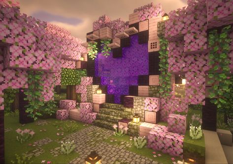 Heart Nether Portal, Minecraft Portal, Farm Minecraft, Nether Portal, Blossom House, Rumah Minecraft Sederhana, Minecraft Interior Design, Bangunan Minecraft, Minecraft Farm