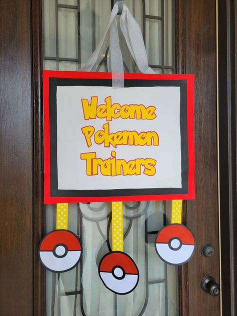 Diy Pikachu Birthday Decorations, Welcome Pokemon Trainers Sign, Pokemon Themed Party Games, Pikachu Party Food Ideas, Pokémon Birthday Party Favors, Pokemon Go Party, Pokémon Themed Party, Pokemon Sleepover Party, Charmander Birthday Party