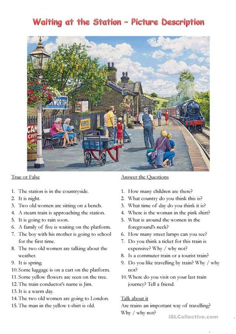 Picture Dictation Worksheets, Picture Description Images, Speaking Worksheet, Describing Pictures, Speaking Cards, Picture Comprehension, English Units, Reading Comprehension Kindergarten, English Short Stories