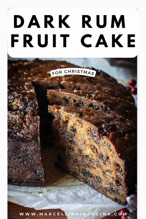 This Rum Fruit Cake is incredibly moist and flavorful, and the only recipe you’ll need. Filled with plump fruit, crunchy walnuts, and holiday spices, it’s sure to win over any fruit cake skeptic. Best of all, it’s an easy recipe—no mixer needed! #RumFruitCake #RumFruitCakeRecipe #MoistFruitCakeRecipe Brandied Fruit Cake Recipe, Rum Fruit Cake Recipe, Fruit Cake Recipe With Rum, Traditional Fruit Cake Recipe, Dark Fruit Cake, Brandied Fruit, Moist Fruit Cake Recipe, Dark Fruit Cake Recipe, Moist Fruit Cake