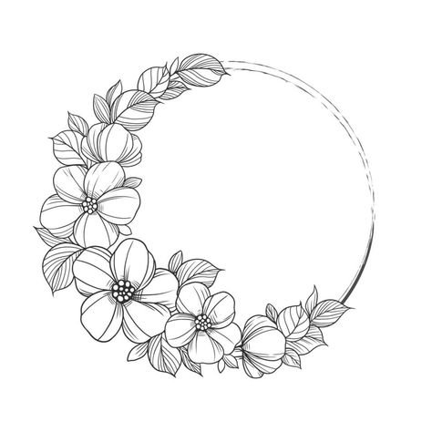 Flower frame outline double round. Floral circle border botanical line art drawing style. Floral Circle Border, Floral Drawing Design, Drawing Borders, Simple Flower Drawing, Circle Border, Botanical Line Art, Book Art Projects, Simple Flower Design, Floral Circle