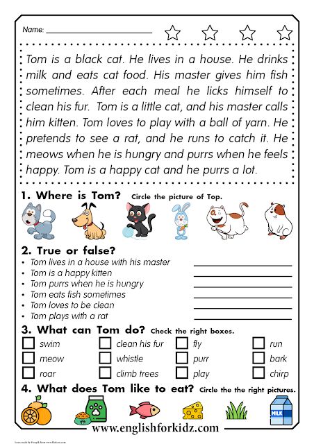 Reading comprehension worksheet - a short passage about a cat with questions and tasks. 3rd Grade English Worksheets Reading Comprehension, Reading And Questions Worksheets, Short Passages With Questions, Comprehension For Grade 3 Student, Reading For Grade 2 Student, Reading Exercises, Free Reading Comprehension Worksheets, Read In English, Short Reading Passage