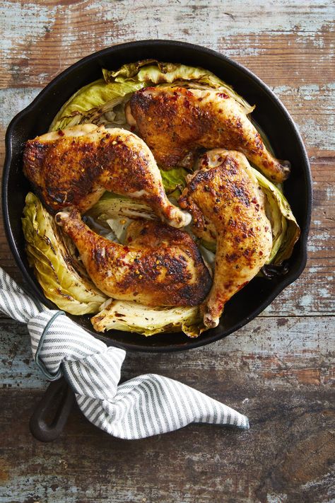 countryliving Mustard Roasted Chicken, Chicken With Cabbage, Cast Iron Skillet Meals, Iron Skillet Meals, Cabbage Dishes, Scallop Pasta, Dietary Plan, Lemon Garlic Pasta, Brown Sugar Chicken