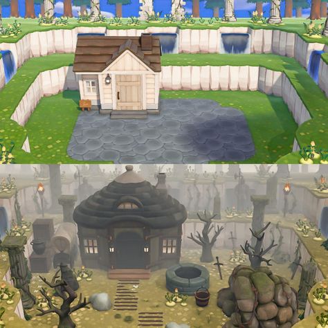 Acnh Spooky House Exterior, Acnh Exterior House Ideas, Horror Acnh, Acnh Spooky, Animal Crossing Memes, Happy Home Designer, Animal Crossing Wild World, Island Theme, Spooky House