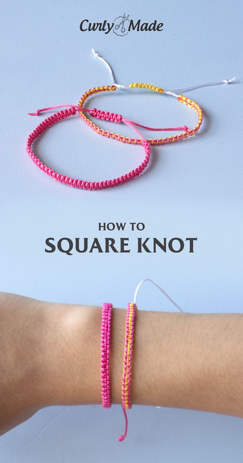 Friendship Bracelets Start And End, Bracelet Crafts How To Make, Making Ankle Bracelets, Cotton Cord Bracelet Diy, Friendship Bracelet Square Knot, How To Do A Square Knot Bracelet, Square Knot Bracelet Pattern, How To Bracelets Diy, How To Do Square Knot