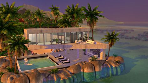 Sims 4 Lots Cc, Sims 4 Sulani, Sims 4 Beach House, Brutalist House, The Sims Houses, House Sims 4, The Sims 4 Lots, Sims 4 Speed Build, Sims 4 Lots