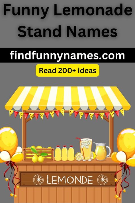 Looking for some catchy and hilarious names for your lemonade stand? Look no further! We've compiled a list of witty and pun-filled names that will surely make your customers smile. Whether you're setting up a stand at a local fair or just in your neighborhood, these names are bound to grab attention and create a buzz on social media. #FreshlySqueezed #TartAndTasty #SourAndSilly #LemonLoversParadise #SipAndSmile Lemonade Stand Names Ideas, Lemonade Name Ideas, Lemonade Stand Baby Shower Ideas, Lemonade Stand Snack Ideas, Catchy Lemonade Stand Names, Lemonade Business Names, Lemonade Stand Name Ideas, Lemonade Stand Names, Lemonade Truck