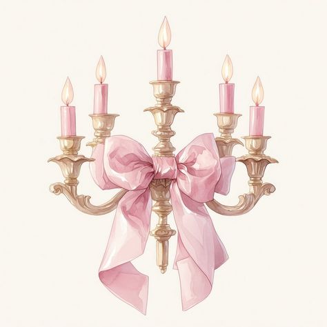 Coquette vintage candelabra chandelier candle lamp. | free image by rawpixel.com / Ning Pink Vintage Illustration, Aesthetic Pink Images, Chandelier Illustration, Coquette Candle, Cute Pink Stickers, Candle Icon, Candle Illustration, Chandelier Candle, Candles And Flowers