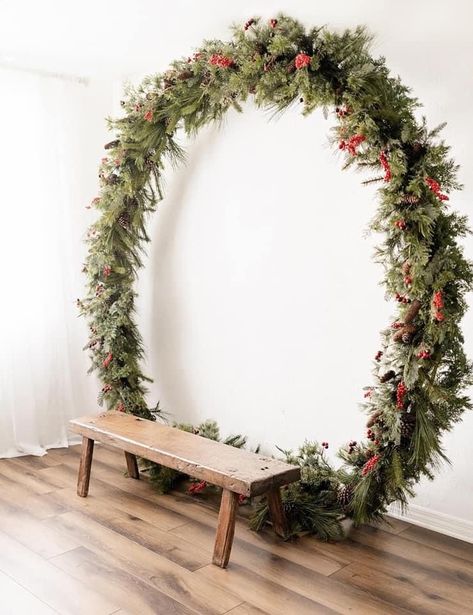 Christmas Floral Photoshoot, Fabric Backdrop Christmas, Christmas Hoop Photography Prop, Christmas Tree Photo Backdrop, Christmas Studio Setup Diy Photo, Indoor Holiday Mini Sessions, Christmas Photography Backgrounds, Santa Studio Photography, Kate Backdrops Christmas