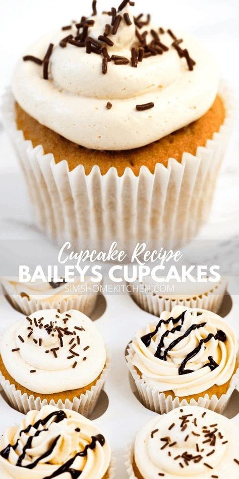 Baileys Infused Cupcakes with Baileys Frosting | Sims Home Kitchen Baileys Frosting, Boozy Cupcakes Recipes, Alcohol Infused Cupcakes, Baileys Cupcakes, Infused Cupcakes, Boozy Cupcakes, Sims Home, Boozy Desserts, Easy Cupcakes