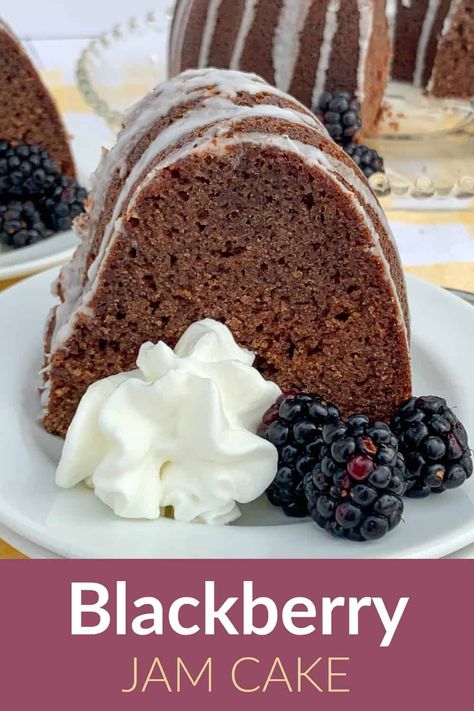 An easy blackberry jam cake is made more beautiful when baked in a bundt pan. Simple ingredients mix together to create a family holiday tradition that is wonderful when served with whipped cream and fresh blackberries. Quick And Easy Cake Recipes, Cake Moss, Blackberry Jam Cake, Blackberry Bread, Jam Cake Recipe, Moss Diy, Bunt Cake Recipe, Easy Bundt Cake Recipes, Jam Cake