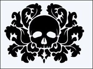 DAMASK-SKULL-190m-DURABLE-RE-USEABLE-MYLAR-STENCIL-A5-IMAGE-16-x-12-5cm Skeleton Stencil, Halloween Decor Crafts, Stencil Patterns Templates, Floral Halloween, Skull Stencil, Wall Stencil Patterns, Stencil Decor, Damask Stencil, Gothic Pattern