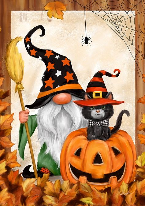 House Halloween Decor, Halloween Flag, Gnome Fall, Halloween Font, Gnome Pictures, Halloween Gnome, Painting Fabric, Halloween Painting, Halloween Images