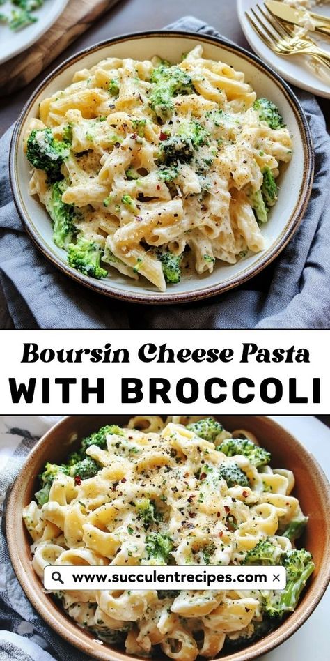 Boursin Cheese Recipes Broccoli, Boursin Cheese Broccoli, Pasta With Broccoli And Cauliflower, Boursin Pasta Recipe Tiktok, Boisin Cheese Recipes, Boursin Lasagna, Pasta Con Broccoli Recipe, Broccoli Noodles Recipes, Boursin Cheese Pasta With Broccoli