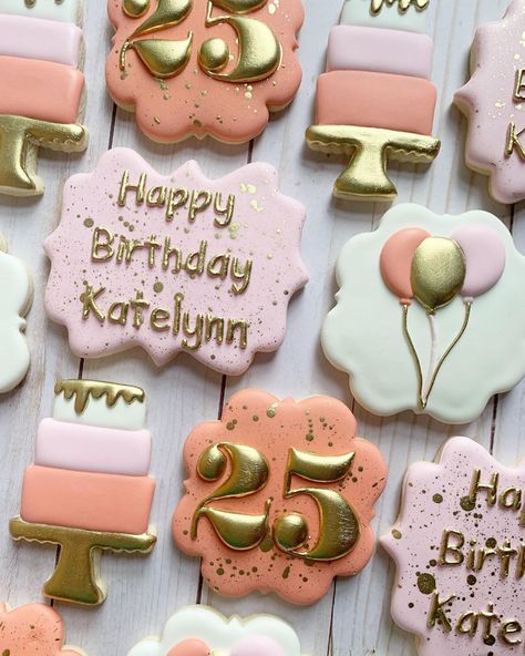 23 Birthday Cookies, Golden Birthday Cookies Decorated, 25th Birthday Cookies, Golden Birthday Cookies, Customized Cookies, Golden Bday, Royal Icing Cakes, 25th Bday, Golden Birthday Parties