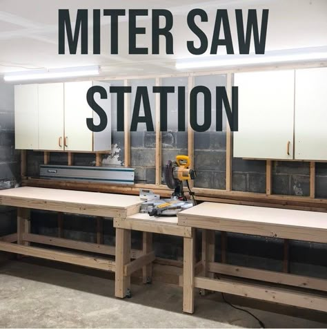 Miter Saw Bench, Diy Miter Saw Stand, Miter Station, Miter Saw Station, Miter Saw Stand, Work Shop Ideas, Woodshop Ideas, Garage Workbench Plans, Mitre Saw Station