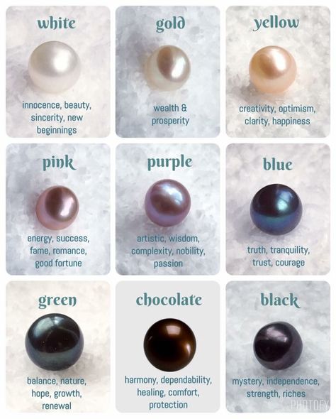 .PEARL COLOR AND THEIR MEANINGS...YOU THOUGHT ONLY TRADITIONAL GEMSTONES HAVE MEANINGS... What Do Pearls Symbolize, Pearl Color Meaning, Black Pearl Meaning, Sea Accessories Fashion, Different Types Of Pearls, Pearl Meaning Stones, Pearl Crystal Meaning, Meaning Of Pearls, Pearl Symbolism