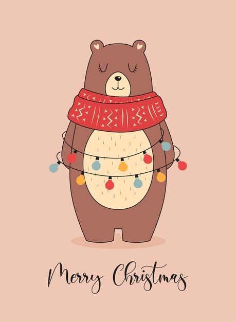 Merry christmas card | Free Vector #Freepik #freevector #christmas #santa #xmas #merry-christmas Xmas Cards Illustration, Xmas Letter, Santa Illustration, Cute Merry Christmas, Grinch Christmas Tree, Bear Images, Bear Drawing, Christmas Cookies Decorated, Navidad Diy