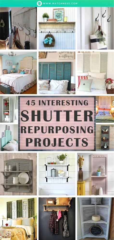 45 Interesting Shutter Repurposing Projects - Matchness.com Upcycle Shutters Diy, Shutter Table Diy, Upcycled Shutters, Old Shutters Decor, Shutters Decor, Old Wooden Shutters, Shutter Crafts, Shutters Inside, Shutters Repurposed Decor