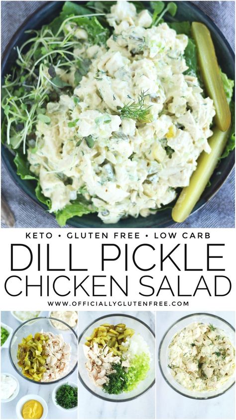 This Easy to Make Dill Pickle Chicken Salad is made with Rotisserie Chicken and Crunchy Dill Pickles. The Delicious Chicken Salad is made with Simple Easy to find Ingredients and is Naturally Gluten Free, Low Carb and Keto. Dill Pickle Chicken Salad, Pickle Chicken Salad, Dill Pickle Chicken, Pickle Chicken, Rotisserie Chicken Recipe, Rotisserie Chicken Salad, Keto Gluten Free, Delicious Chicken Salad, Low Carb Appetizers