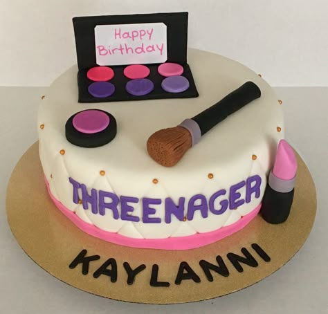 3 going on teenager?! No problem! Happy Birthday "Threenager" makeup cake. Threenager Party Ideas, Threenager Birthday Party, 3rd Birthday Themes, Threenager Birthday, Little Miss Threenager, Threenager Party, Toddler Birthday Party Themes, Makeup Birthday Party, 3rd Birthday Party For Girls