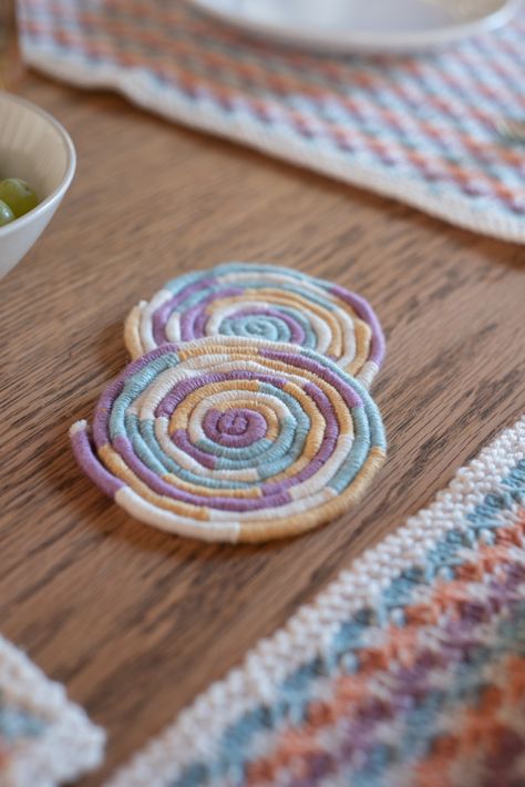 DIY: Yarn Wrapped Coasters – Design Team Blog Yarn Coasters, Coasters Design, Mattress Stitch, Diy Drinks, Diy Yarn, Cord Wrap, Crafts For Seniors, Diy Coasters, Yarn Bowl