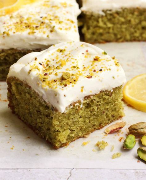 Lemon Pistachio Cake - Scientifically Sweet Pistachio Lemon Cake, Pistachio Yogurt, Lemon Pistachio Cake, Scientifically Sweet, Lemon Pistachio, Types Of Cooking Oil, Roasted Pistachios, Lemon Loaf Recipe, Caramel Apple Cake