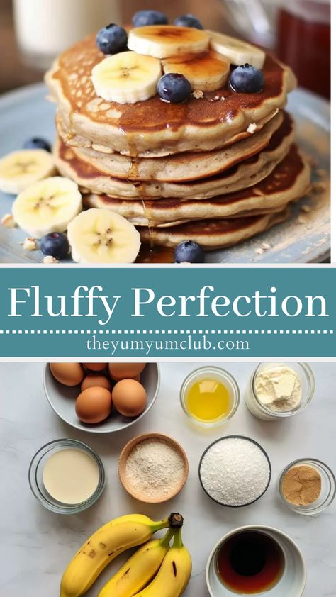 https://theyumyumclub.com/ Banana Pancake Gluten Free, Banana Chia Pancakes, Grain Free Banana Pancakes, Healthy Pancake Recipes Banana, Healthy Gluten Free Pancakes, Gf Banana Pancakes, Banana Gluten Free Recipes, Dairy Free Banana Pancakes, Banana Pancakes Paleo