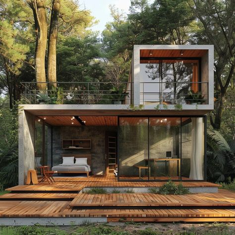 Small Mezzanine House Design, Mezzanine House Design, Concrete Cabin, Brutalist House, Renovation Architecture, Steel Frame House, Concrete Houses, A Frame House Plans, Architecture Homes