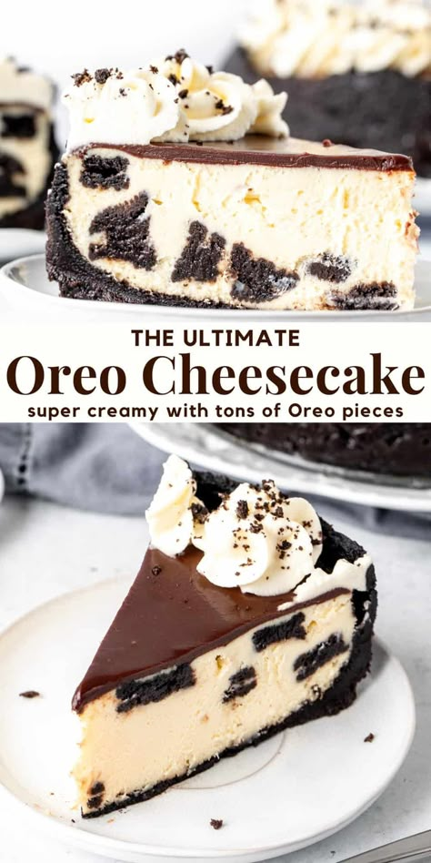 Oreo Baked Cheesecake, Bakery Style Cheesecake, Chocolate Chip Cheesecake Oreo Crust, Cheesecake With Oreo Crust Recipes, Oreo Base Cheesecake, Cheesecake Ny Style, The Best Oreo Cheesecake, Oreo Cookie Crust Cheesecake, Oreo Cheesecake Crust Recipe