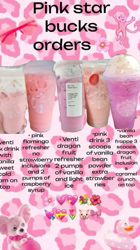 Pink Drink Ideas Starbucks, Starbucks Drinks No Coffee Refresher, Secret Starbucks Recipes Refreshers, Things To Order At Starbucks, Sanrio Starbucks, Cool Starbucks Drinks, Starbucks Copycat Recipes Drinks, Starbucks Drink Orders, Order At Starbucks