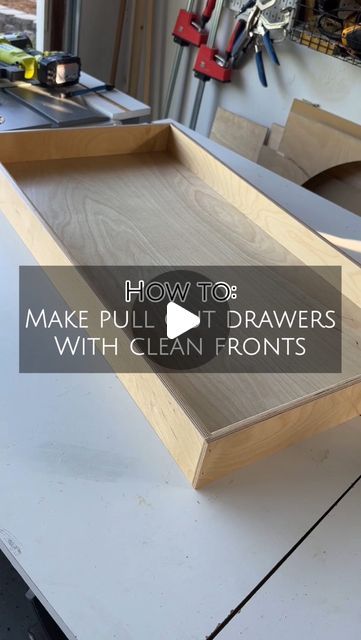 Natalie Park | DIY, Builds & Design on Instagram: "Here’s one of many ways to make pull-out drawers with a clean front! (Different than my previous reel 😉)  These pull-out drawers will be behind shaker doors and once the doors are opened, the fronts of these will be exposed. This means I couldn’t use pocket holes like I showed you before (those drawers will be covered with drawer fronts, so it didn’t matter as much). I’m loving how they look and even seeing a few layers of the plywood looks pretty cool to me!  Would you try making pull out drawers like this?   All the drawers are now officially done and I’m making some good progress with these office cabinets! Doors and drawer fronts are next… then paint!  . . . . . #tutorial #pulloutdrawers #parkplaceabode #diyprojects #diyhome #homediy Making Drawers How To Build, Drawer Fronts Ideas Diy, Diy Pull Out Drawers In Cabinets, Diy Cabinet Drawers, Diy Drawer Slides, Pull Out Drawers In Cabinets, Drawer Shelves Diy, Pantry Pull Out Drawers, Diy Drawer Pulls