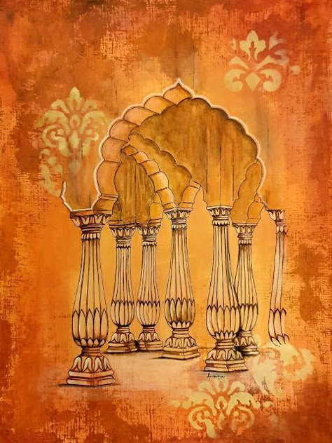 Mughal Pillar Design, Rajasthani Background, Indian Architecture Painting, Jaipur Illustration, Pillar Painting, Rajasthani Prints, Jaipur Diaries, Jaipur Art, Rajasthan Art