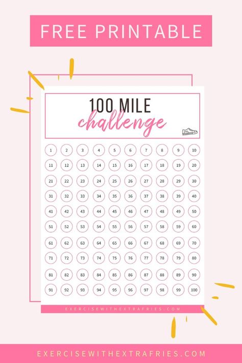 100 Mile Challenge Chart Printable, 100 Day Workout Challenge Chart, Walking Chart Printable, Workout Accountability Chart, Printable Exercise Chart Workout, Walking Tracker Printable Free, Mile Tracker Printable, 100 Mile Challenge Chart, Ipon Challenge Printable