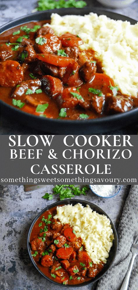 Chorizo Casserole, Beef Casserole Slow Cooker, Casserole Slow Cooker, Cold Weather Comfort Food, Slow Cooker Recipes Beef, Cold Weather Food, Chorizo Sausage, Beef Casserole Recipes, Healthy Slow Cooker