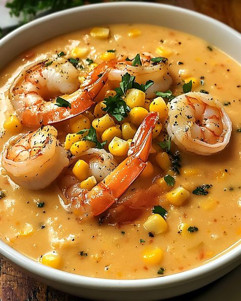 New Orleans Shrimp and Corn Bisque Shrimp And Corn Bisque, New Orleans Shrimp, Corn Bisque, Shrimp And Corn, Hoppin John, Seafood Stock, Baby Blessing, Dinner At Home, Sweet Potato Soup