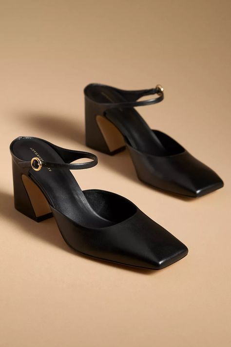 By Anthropologie Square-Toe Mule Heels | Anthropologie Winter Shoes Heels, Work Office Shoes Women, Shoes For The Office For Women, Cute Flats Shoes For Women Classy, Two Toe Shoes, Flat Business Shoes Women, Minimal Wedding Shoes, Elegant Comfortable Shoes, Heels For Wide Foot