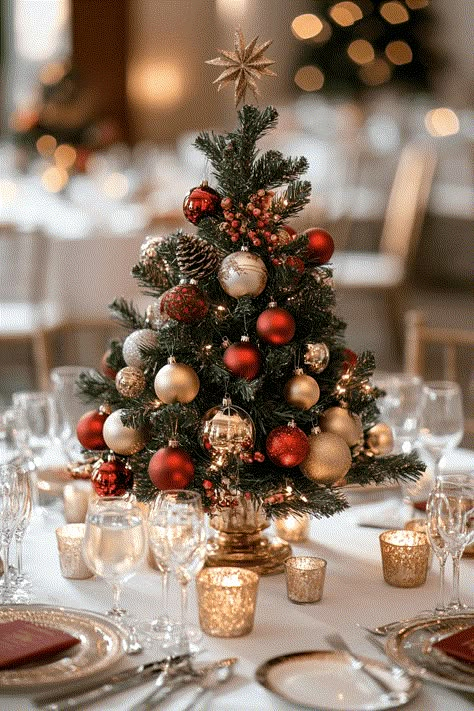 Christmas Wedding Centerpiece Christmas Wedding Table Decorations Centerpieces, Christmas Party Centerpiece, Romantic Christmas Decor, Red White Gold Christmas, Christmas Time Wedding, Christmas Table Scapes, Christmas Celebration Ideas, Centerpiece For Christmas, Interior Design Christmas