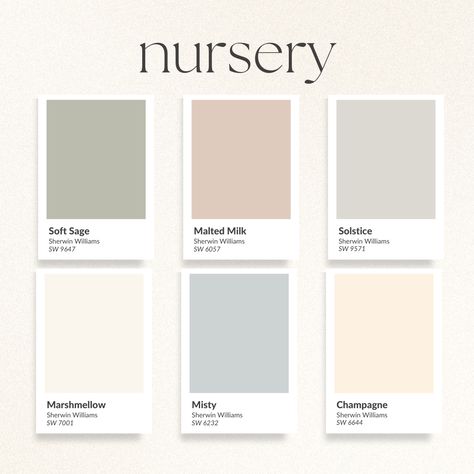 Gender Neutral Wall Color, Clary Sage Sherwin Williams Nursery, Playroom Color Palette, Pastel Nursery Ideas, Newborn Nursery Ideas, Newborn Bedroom, Nursery 2024, Nursery Room Colors, Neutral Nursery Colors