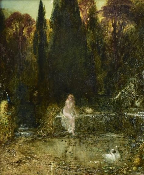 Pond with Nymph by Alfred Woolmer Cottagecore Painting, Rennaissance Art, Forest Painting, Fairytale Art, Old Paintings, Victorian Art, Romantic Art, Ethereal Art, Classical Art