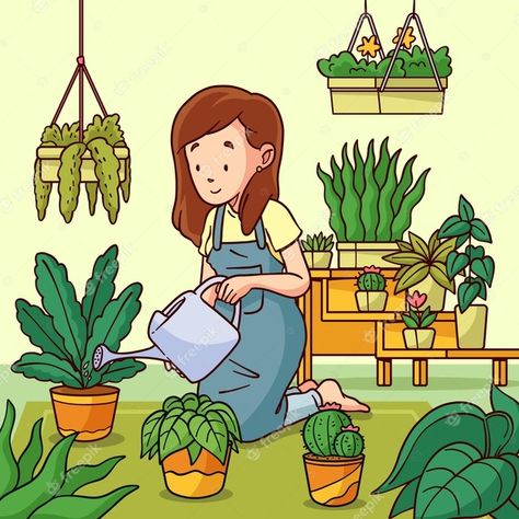 Taking Care Of Plants, Illustration Of People, Doodles Stickers, Baby Cartoon Drawing, Earth Drawings, Garden Drawing, Plant Drawing, Hand Drawn Illustration, Tree Drawing