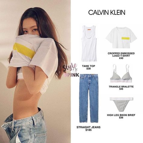 Jennie Calvin Klein Outfit, Ck Outfit Calvin Klein, Top Calvin Klein Outfit, Calvin Klein Outfits Casual, Calvin Klein Jennie, Jennie For Calvin Klein, Mejiwoo Fashion, Calvin Klein Crop Top, Blackpink Closet