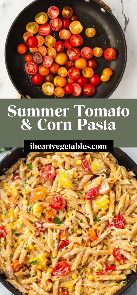 Tomato And Corn Recipes, Ricotta And Tomato Recipes, Tomatoes And Corn, Corn Tomato Pasta Salad, Tomato Corn Pasta, Summer Corn Pasta Salad, Corn Tomato Pasta, Main Dishes Using Fresh Tomatoes, Tomatoe Recipes Dinner