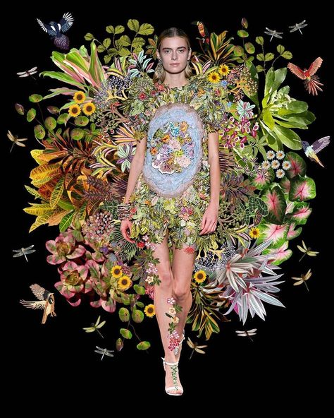 • ＨＡＵＴＥ • ＣＯＵＴＵＲＥ • ＷＯＲＬＤ • on Instagram: “#RahulMishra #Ecosystem The imaginative illustration by Team Rahul Mishra, of our ‘Island’ dress aligns the dress and natural elements that…” Island Dress, Abstract Design, Embroidery, Fictional Characters, Instagram, Art