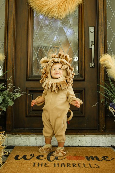 little girl on front porch in lion costume 1st Halloween Costumes, Cute Family Costumes, Lion Costume Diy, Baby Lion Costume, Family Halloween Costume Ideas, Lion Halloween Costume, Walmart Dresses, Family Halloween Costume, Babys 1st Halloween