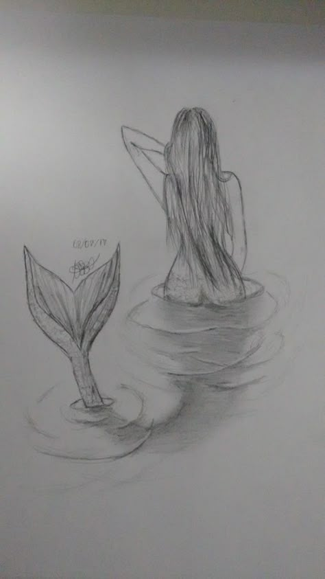 Mermaid Aesthetic Sketch, Mermaid Tail Coming Out Of Water Drawing, Mermaid In Water Drawing, Aesthetic Mermaid Drawing, Drawing Ideas Mermaid, Woman In Water Drawing, Mermaid Sketch Simple, Mermaid Tale Drawing, Drawing Mermaid Sketches