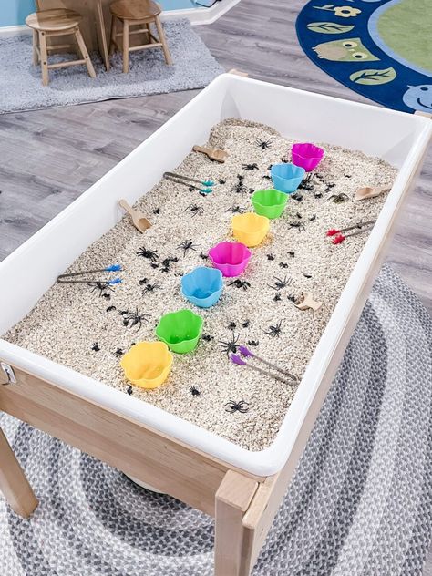 100 Sensory Table Ideas Spider Sensory Bin, Spider Sensory, Sensory Table Ideas, Nursery Rhyme Activities, Rhyme Activities, Tuff Tray Ideas Toddlers, Play To Learn Preschool, Sensory Water, Sensory Bin Ideas