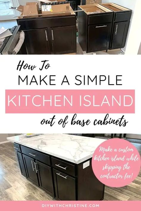 How To Add A Kitchen Island, Lowes Kitchen Island Cabinets, Easy Island Diy, Kitchen Island Made From Base Cabinets, Best Use Of Kitchen Cabinets, Kitchen Island Plans Layout, Add On Kitchen Island, Kitchen Cabinet Island Diy, Added Kitchen Island