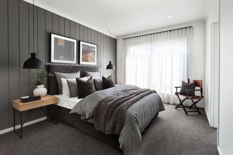 Dark Grey Carpet Bedroom, Charcoal Bedroom, Grey Carpet Bedroom, Dark Gray Bedroom, Gray Bedroom Walls, Bedroom Decor Dark, Mens Bedroom, Bedroom Renovation, Bedroom Black